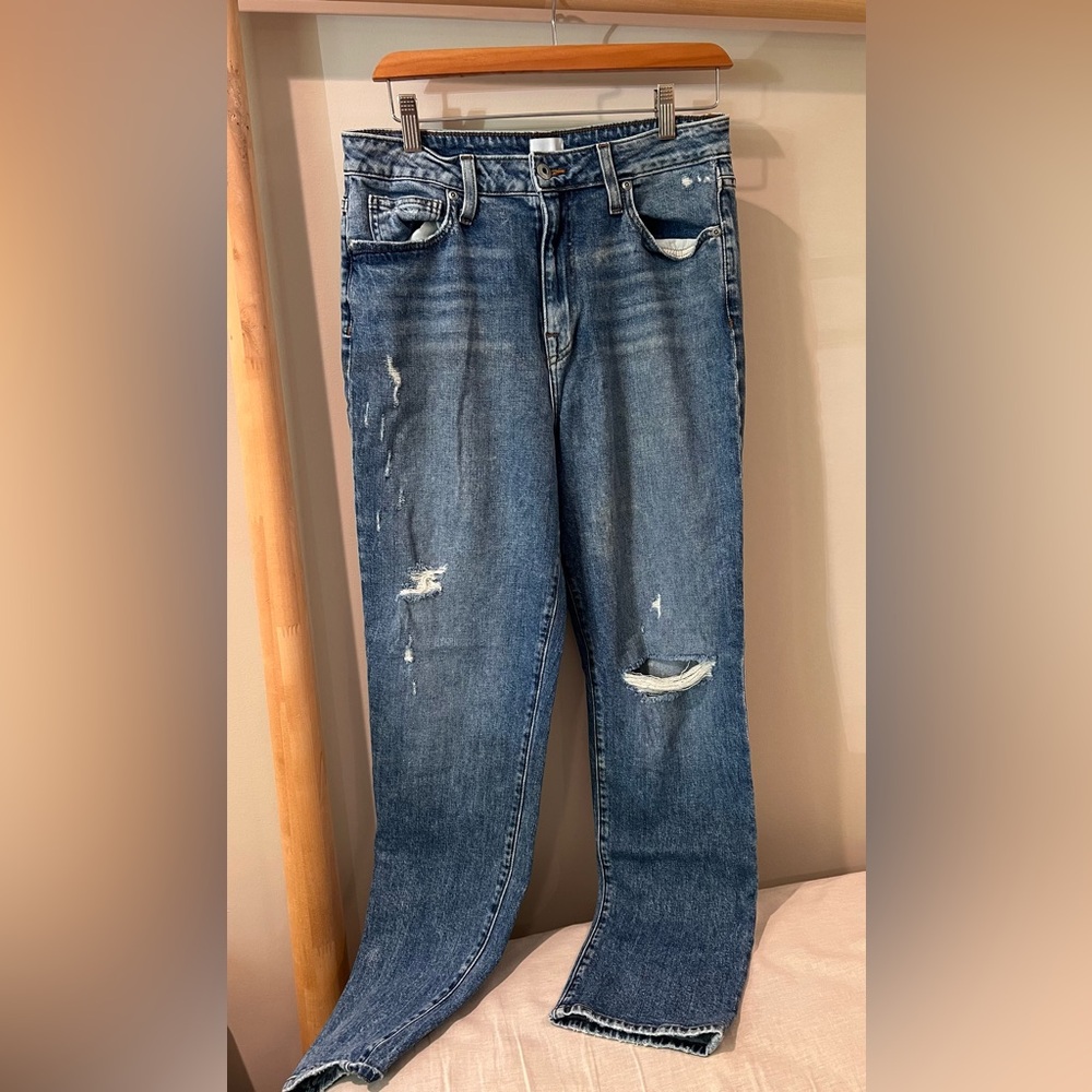 Jonathan Simkhai distressed straight slim leg medium wash denim jeans sz 30